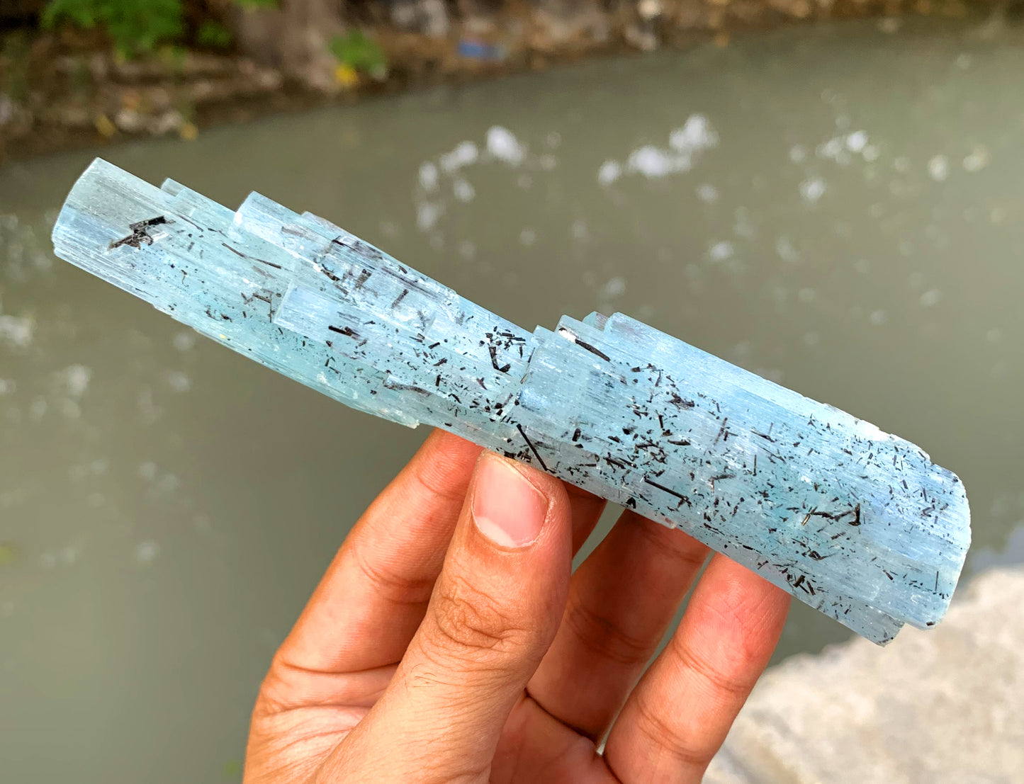 Sky Blue Aquamarine Cluster with Schorl from Shigar valley Pakistan - 146 gram