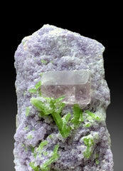 Pink Morganite with Green Tourmalines on Lepidolite from Afghanistan - 785 gram