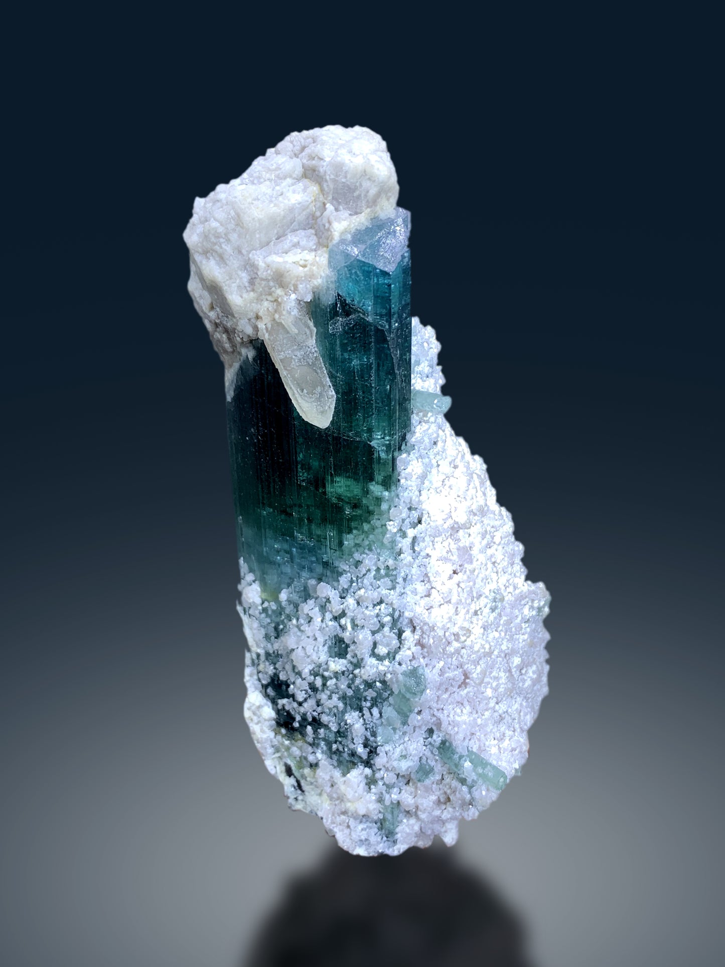 Exquisite Neon Blue Tourmaline with Quartz and Lepidolite from Afghanistan - 355 gram