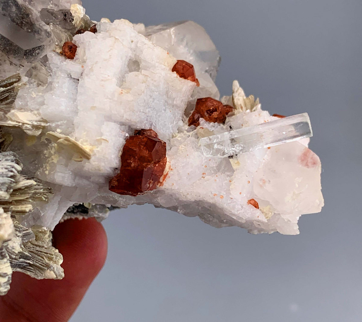 Orange Garnet Crystals With Quartz and Star Mica On feldspar From Pakistan - 336 Grams