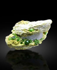 Lush Green Demantoid Garnet Crystals with Calcite on Matrix, Demantoid Garnet Specimen - 128 gram