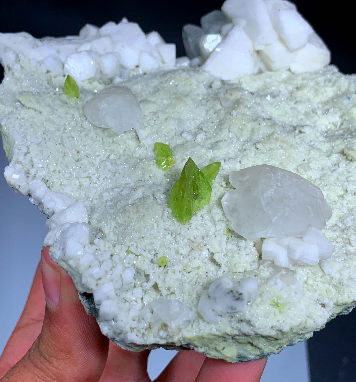 Green Sphene Crystals With Calcite On Matrix From Pakistan - 480 Grams