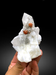 Orange Spessartine Garnet on Quartz and Feldspar Specimen from Pakistan - 244 gram