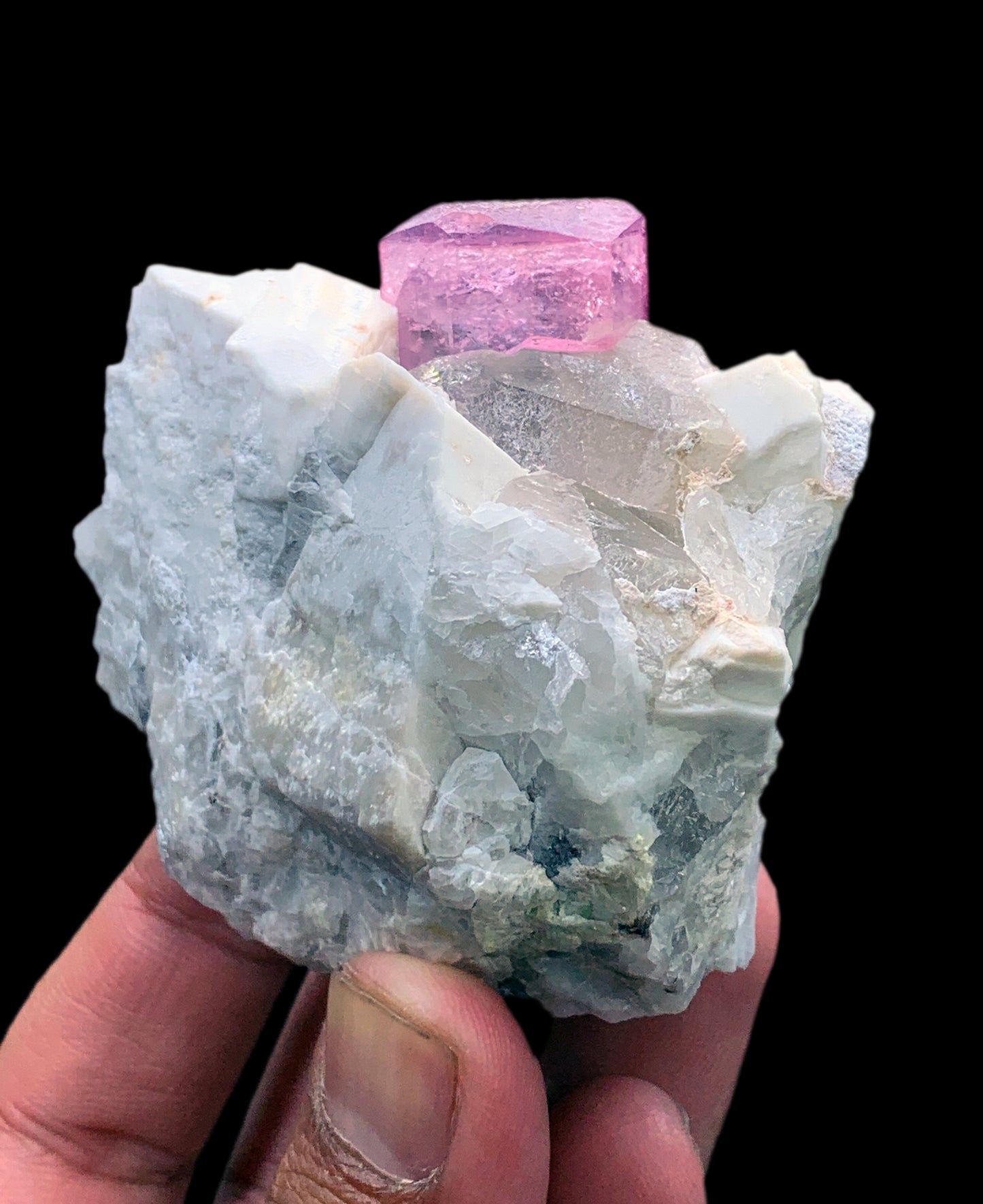 Pink Color Tourmaline with Blue Core, Tourmaline Crystal, Quartz and Feldspar, Tourmaline Specimen from Pachigram Afghanistan - 205 gram