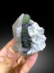 Green Tourmaline on Quartz and Albite from Afghanistan - 160 gram