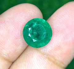 Round Cut Zambian Green Emerald Gemstone, Loose Gemstone, Emerald Faceted Cut Stone, Gemstone Jewelry - 3.13 CT