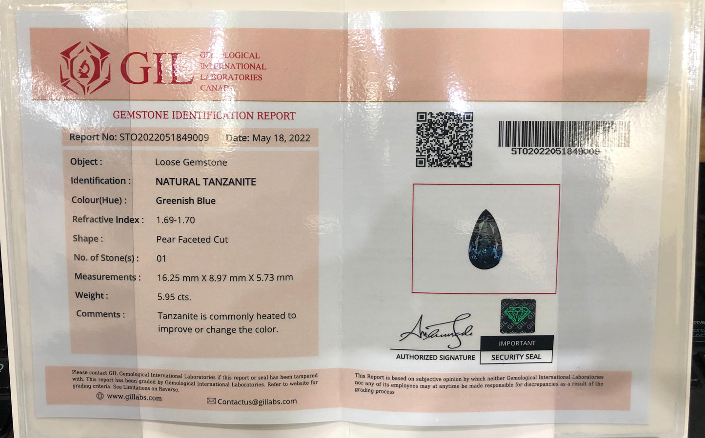 Pear Shape Royal Blue Color Tanzanite gemtone, Loose Gemstone, Tanzanite Faceted Cut Stone, Gemstone Jewelry - 5.95 CT