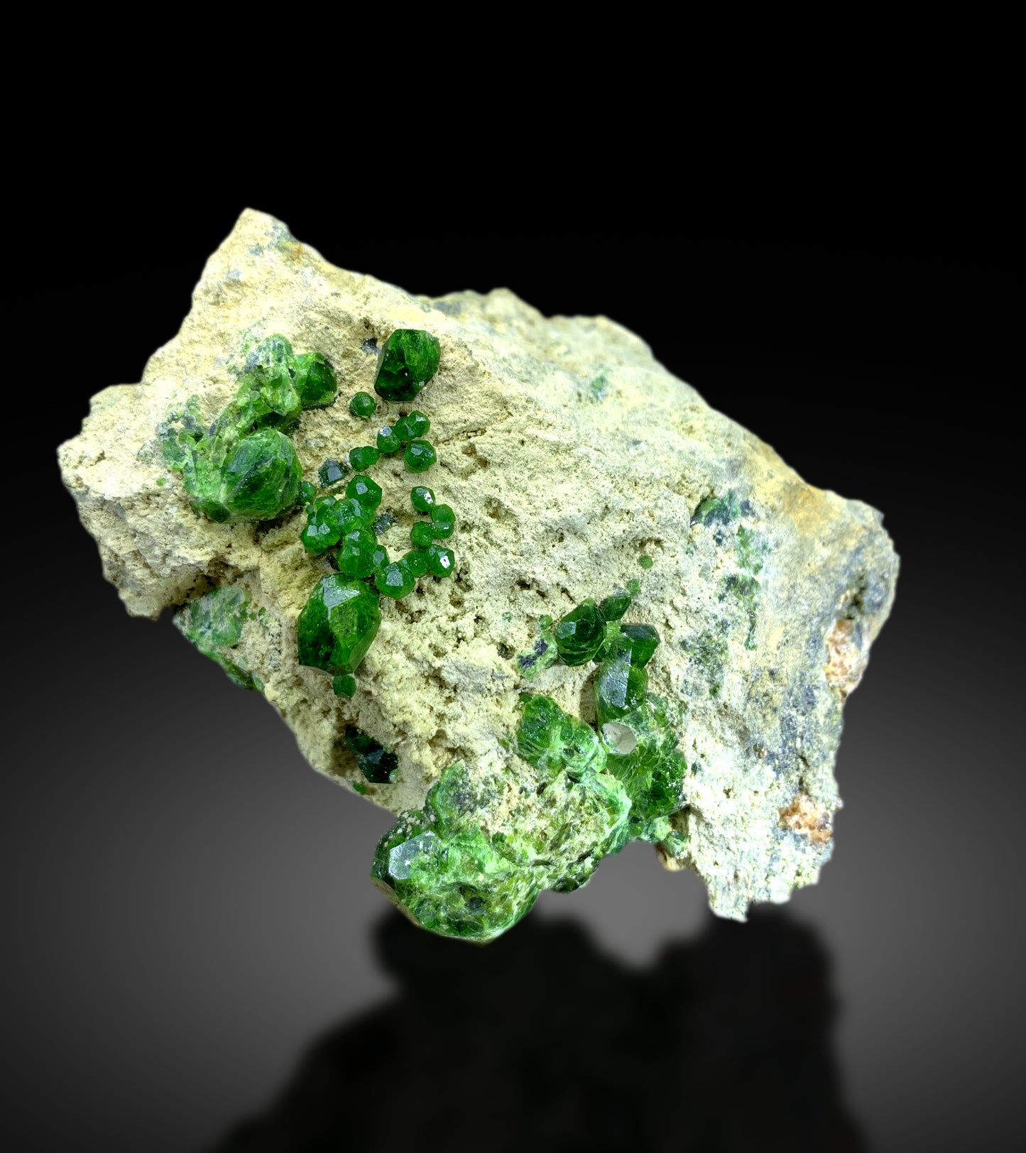 Lush Green Demantoid Garnet Cluster on Matrix, Demantoid Garnet Crystals Specimen - 278 gram