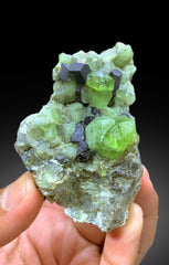 Lush Green Peridot Crystals with Magnetite, Peridot Specimen - 140 gram