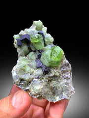 Lush Green Peridot Crystals with Magnetite, Peridot Specimen - 140 gram