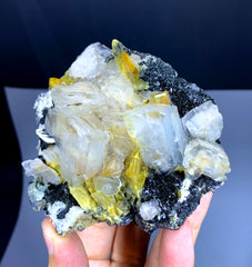 Yellow Titanite Sphene Crystals on Calcite from Zagi Mountains Pakistan - 464 gram