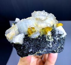 Yellow Titanite Sphene Crystals on Calcite from Zagi Mountains Pakistan - 464 gram