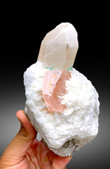 Peach Pink Color Morganite with Green Tourmalines, Quartz and Cleavelandite Albite, Morganite Specimen from Dara-i-Pech Afghanistan - 1065 g