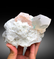 Peach Pink Color Morganite with Green Tourmalines, Quartz and Cleavelandite Albite, Morganite Specimen from Dara-i-Pech Afghanistan - 1065 g