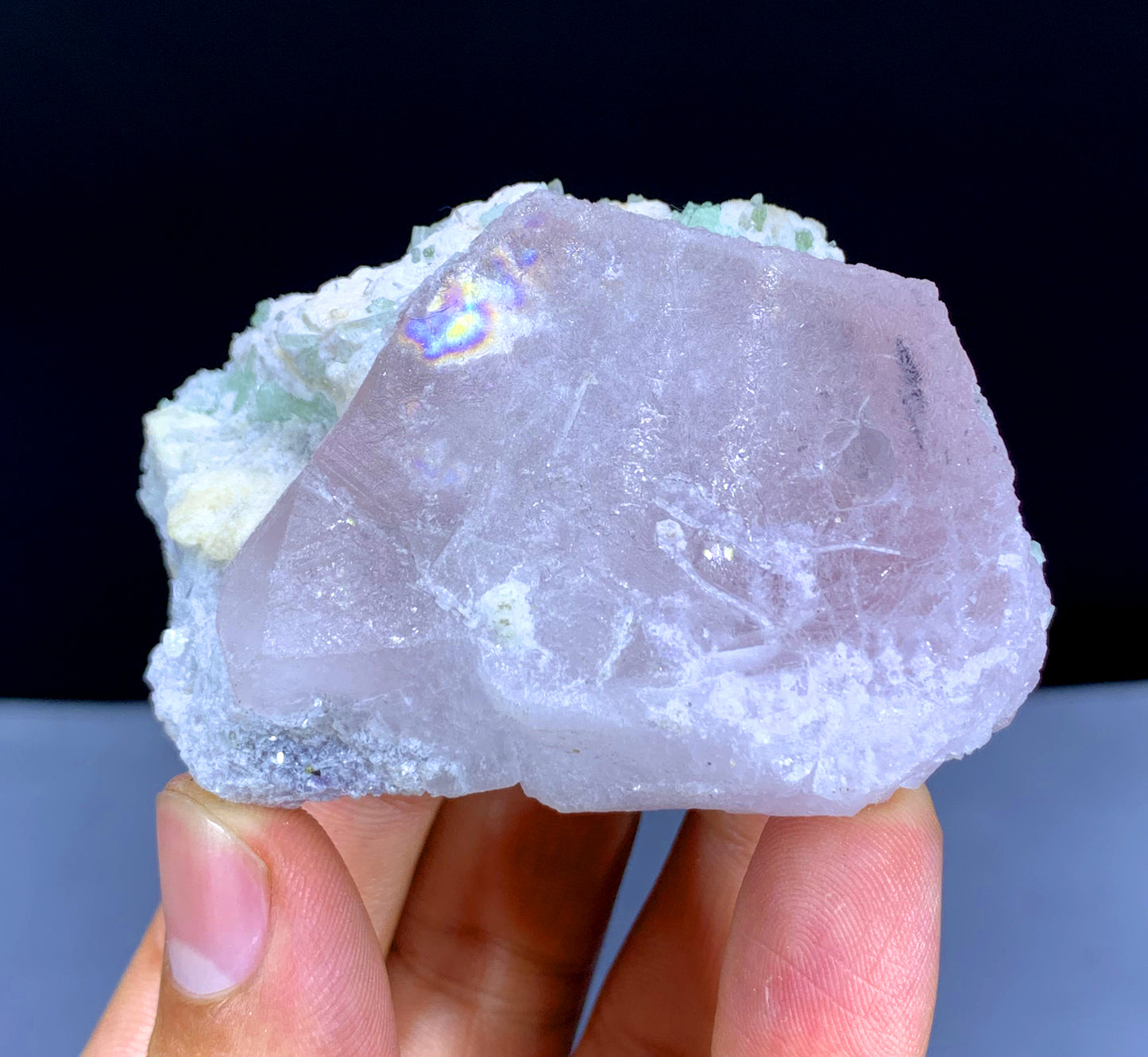 Pink Morganite with Green Tourmalines on Albite from Afghanistan - 134 gram
