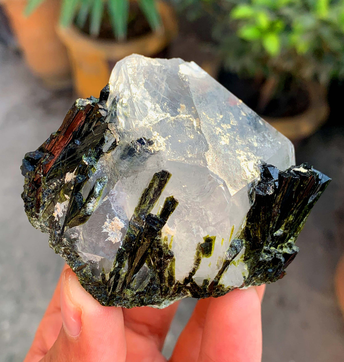 Green Epidot Cluster On Quartz Crystal From Pakistan - 207 Grams