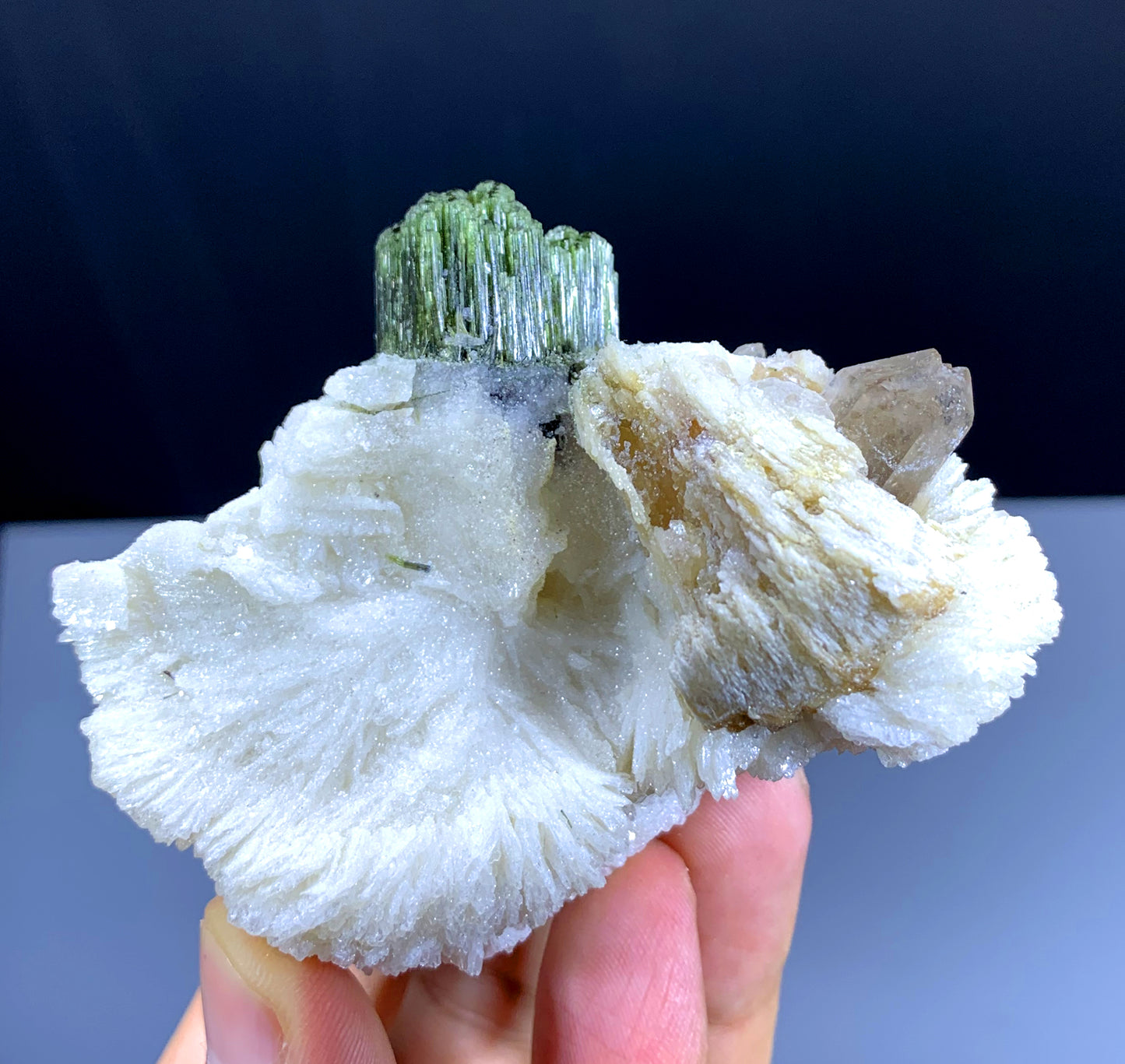 Green Tourmaline with Quartz on Cleavelandite Albite from Pakistan - 150 gram