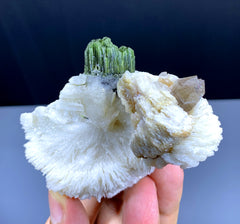 Green Tourmaline with Quartz on Cleavelandite Albite from Pakistan - 150 gram