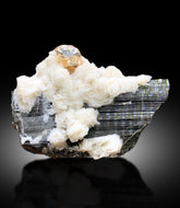 Rich Golden Color Topaz with Cleavelandite Albite and Schorl Black Tourmaline from Skardu Pakistan - 255 gram