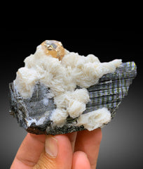 Rich Golden Color Topaz with Cleavelandite Albite and Schorl Black Tourmaline from Skardu Pakistan - 255 gram