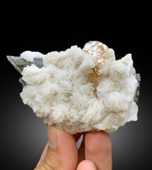 Rich Golden Color Topaz with Cleavelandite Albite and Schorl Black Tourmaline from Skardu Pakistan - 255 gram