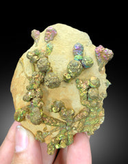 Natural Rainbow Color Pyrite on Yellow Limonite, Pyrite Crystals, Raw Mineral, Pyrite Specimen - 206 gram