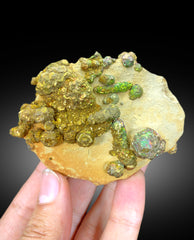 Natural Rainbow Color Pyrite on Yellow Limonite, Pyrite Crystals, Raw Mineral, Pyrite Specimen - 206 gram