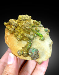 Natural Rainbow Color Pyrite on Yellow Limonite, Pyrite Crystals, Raw Mineral, Pyrite Specimen - 206 gram