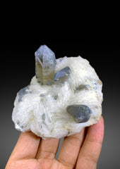 Blue Quartz Crystals on Cleavelandite Albite from Afghanistan - 328 gram