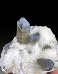 Blue Quartz Crystals on Cleavelandite Albite from Afghanistan - 328 gram