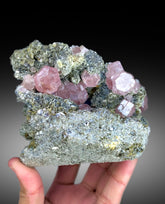 Pink apatite crystals on mica from Pakistan, 906 gram
