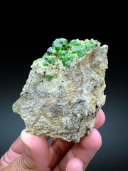 Lush Green Demantoid Garnet Crystals on Matrix, Garnet Stone, Fine Mineral, Demantoid Garnet Specimen - 185 gram