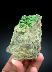 Lush Green Demantoid Garnet Crystals on Matrix, Garnet Stone, Fine Mineral, Demantoid Garnet Specimen - 185 gram