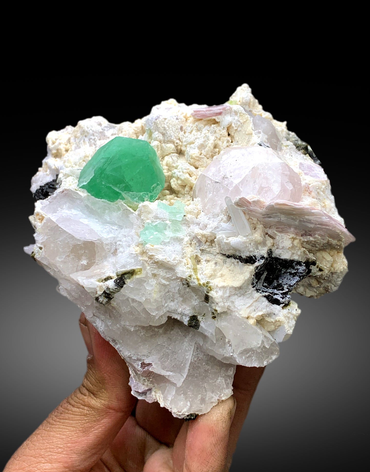 Green Fluorite with Pollucite and Lepidolite Mica Specimen from Pakistan - 1017 grams