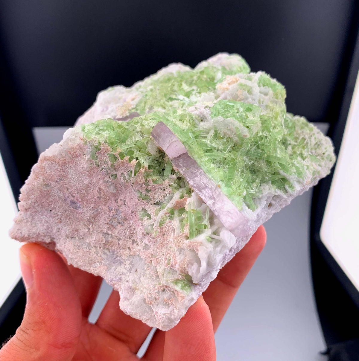Pink Kunzite Crystal With Green Tourmaline on Matrix from Afghanistan - 495 Grams