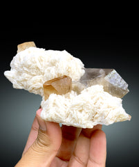 Rich Golden Color Topaz with Smoky Quartz and Cleavelandite Albite from Skardu Pakistan - 367 gram