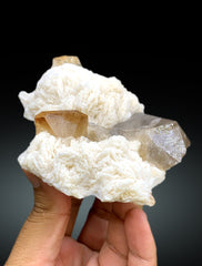 Rich Golden Color Topaz with Smoky Quartz and Cleavelandite Albite from Skardu Pakistan - 367 gram