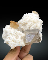 Rich Golden Color Topaz with Smoky Quartz and Cleavelandite Albite from Skardu Pakistan - 367 gram