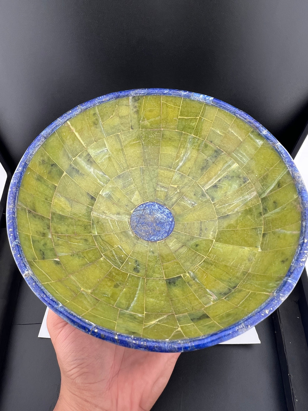 Polished Lapis Lazuli & Green Stone Bowl – 1147g, 194mm