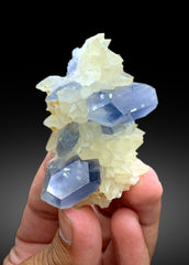 Natural Blue Celestine on Dog Tooth Calcite from Baghdis Mine, Afghanistan - 93 gram