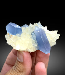 Natural Blue Celestine on Dog Tooth Calcite from Baghdis Mine, Afghanistan - 93 gram