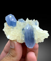 Natural Blue Celestine on Dog Tooth Calcite from Baghdis Mine, Afghanistan - 93 gram