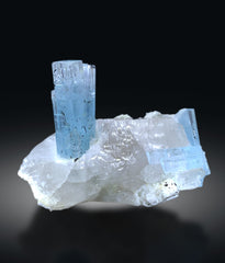 Blue Aquamarine Crystals on Quartz with Schorl Spray from Shigar valley Pakistan - 1066 grams