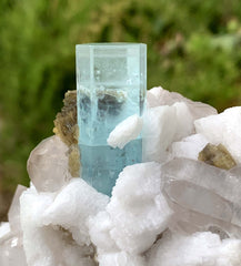 Transparent Blue Aquamarine on Quartz Mica and Feldspar from Shigar valley Pakistan - 212 gram