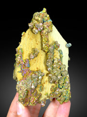 Natural Rainbow Color Pyrite on Yellow Limonite, Pyrite Crystals, Raw Mineral, Pyrite Specimen - 460 gram