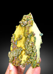 Natural Rainbow Color Pyrite on Yellow Limonite, Pyrite Crystals, Raw Mineral, Pyrite Specimen - 460 gram