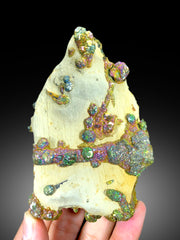 Natural Rainbow Color Pyrite on Yellow Limonite, Pyrite Crystals, Raw Mineral, Pyrite Specimen - 460 gram