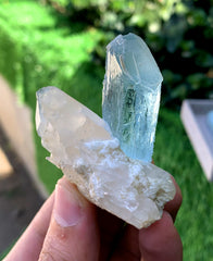 Gemmy Blue Aquamarine on Quartz from Shigar valley Pakistan - 54 grams