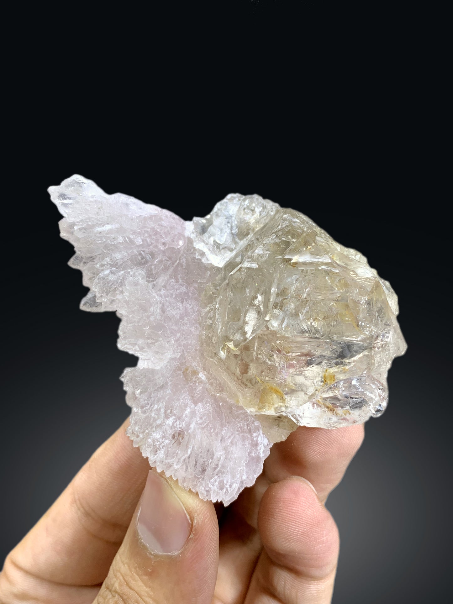 Crystallized Rose Quartz on Elestial Smoky Quartz from Paprok Afghanistan - 56 grams