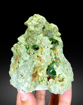 Lush Green Demantoid Garnet Crystals on Matrix, Raw Mineral, Demantoid Garnet Specimen - 590 gram